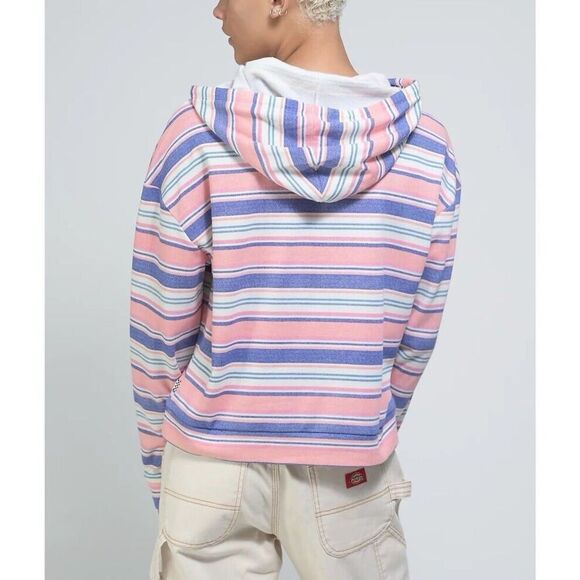 Vans Womens Hoodie Wazzy Coral Stripe Beach Pullover Pink Blue White Small - Picture 2 of 8